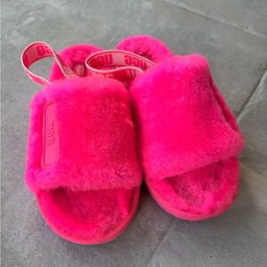 UGG Neon Pink Fluff Slide Slippers